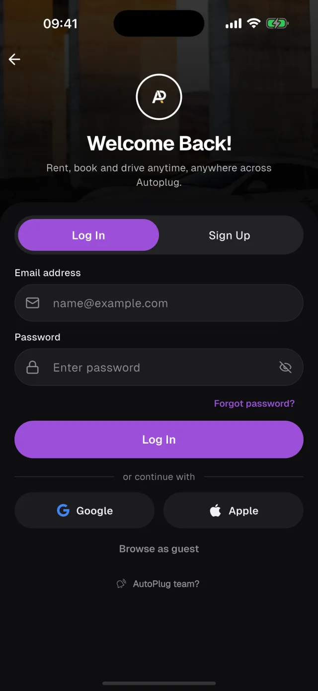 Autoplug sign-in screen