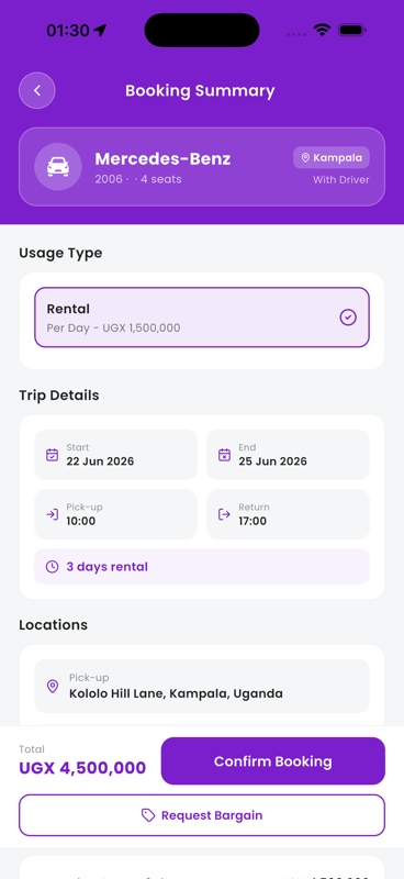 Autoplug booking summary screen